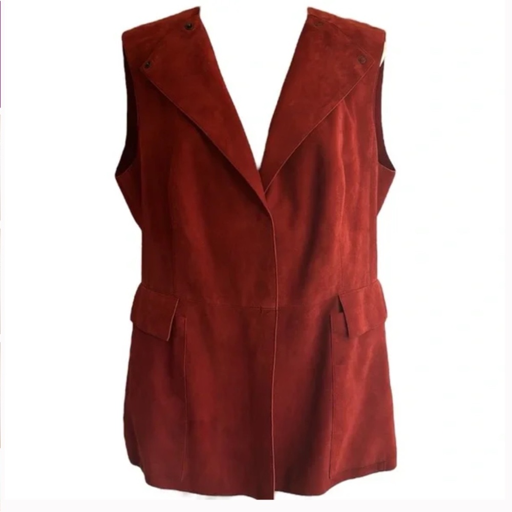AKRIS Leather Vest Burgundy 14